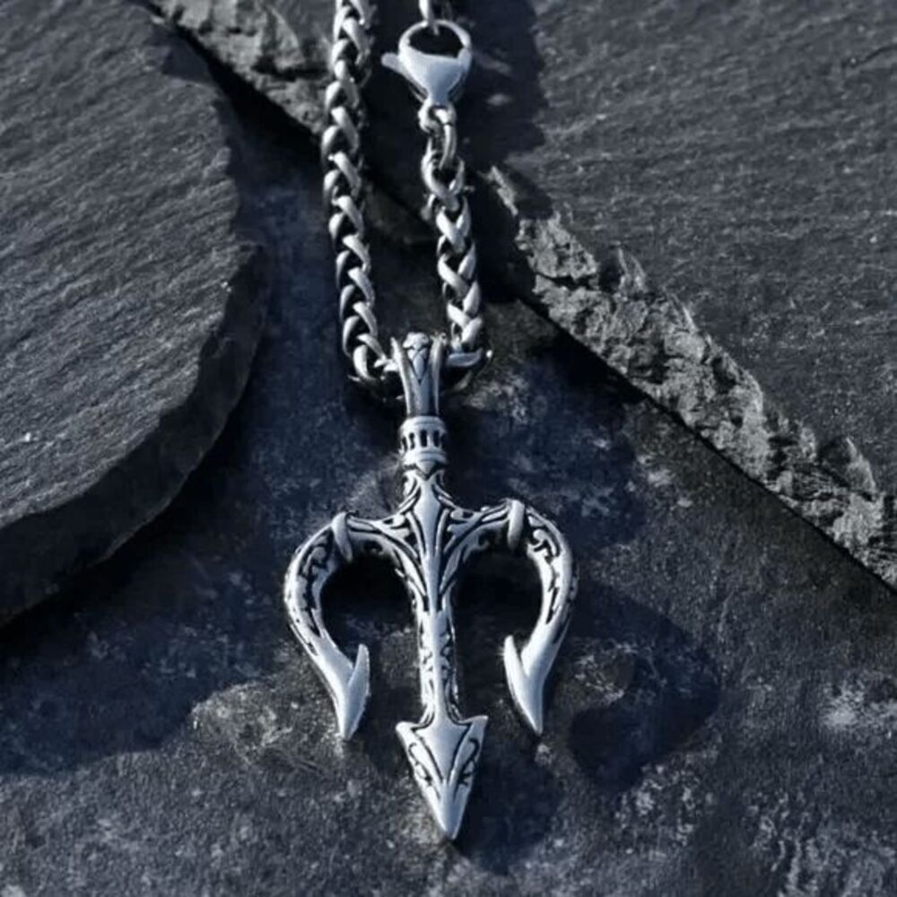 Nordic Viking Amulet Poseidon Trident Stainless Steel Pendant Necklace